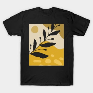 Minimal Modern  Abstract Shapes Black Leaves Warm Tones  Design T-Shirt